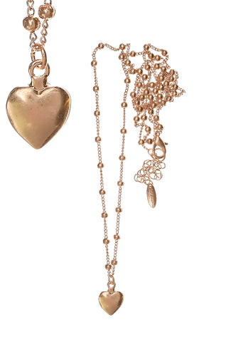 Hot Tomato Heart Pendant on Ball Chain Necklace in Worn Gold