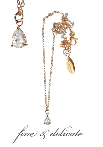 Hot Tomato Lone Teardrop 18K Gold plated Necklace with stunning clear crystal pendant lobster clasp nd extender