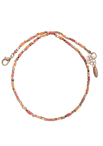 Hot Tomato Squaring Up Beaded Chain Necklace in Coral Satsuma Gold