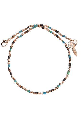 Hot Tomato Squaring Up Beaded Chain Necklace in Teal/Green/Black and Gold