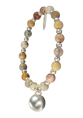Hot Tomato Ball Charm on Natural Stone Bracelet