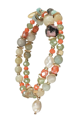 Hot Tomato Blended Bead Double Bracelet
