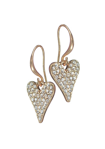 Hot Tomato Crystal Encrusted Heart Drop Earrings Gold