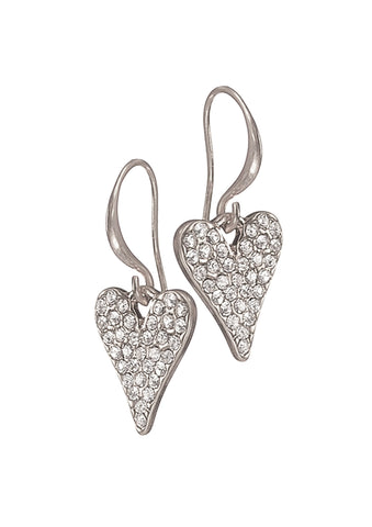 Hot Tomato Crystal Encrusted Heart Drop Earrings Silver