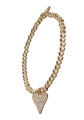 Hot Tomato Crystal Encrusted Heart on Bead Chain Bracelet Worn Gold