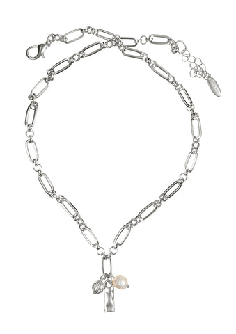 Hot Tomato Natural Pearl Flower and Tab Charm Necklace