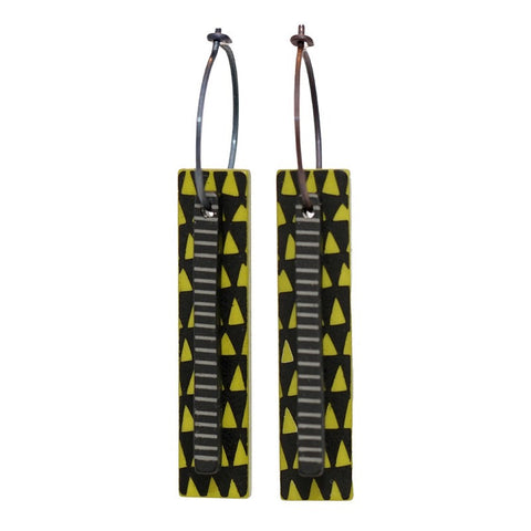 Lene Lundberg Long Double Black/Chartreuse Tab Earrings