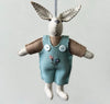 East of India Cream Felt Boy Rabbit in Pale Blue Embroidered Dungarees  East of India Cream Felt Boy Rabbit in Pale Blue Embroidered Dungarees