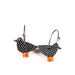 Lene Lundberg K-Form Cute Black/White Bird Earrings