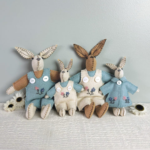 East of India Little Cream Felt Boy Rabbit in Cream Embroidered Dungarees