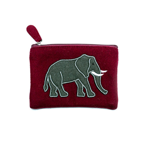 Just Trade Burgundy Felt Purse with Appliquéd Elephant