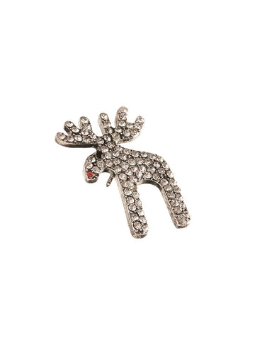 Hot Tomato Rudolph the Red Nosed Reindeer Brooch - Antique Silver / Clear Crystals