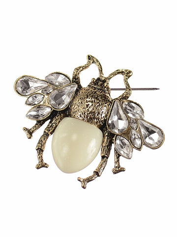 Hot Tomato Queen Bee Brooch in Antique Gold/Clear/Cream