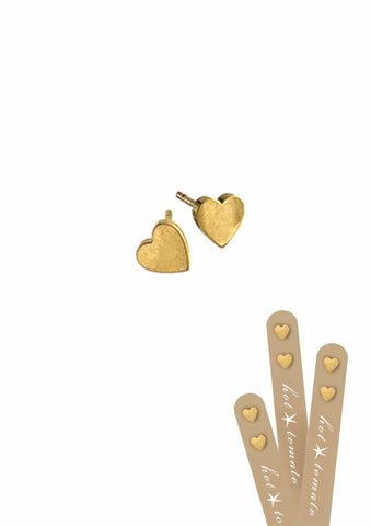 Hot Tomato Mini Heart Stud Earrings in Stainless Steel and Worn Gold