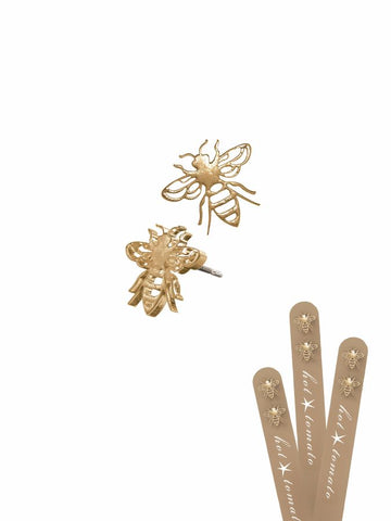 Hot Tomato Beau Bee Stud Earrings in Stainless Steel and Worn Gold