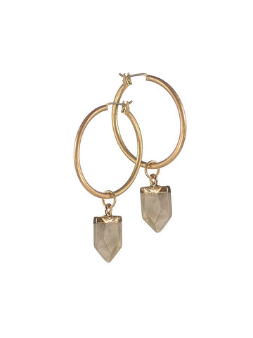 Hot Tomato Stone Drop on Hoop Earrings -  Stone/Worn Gold