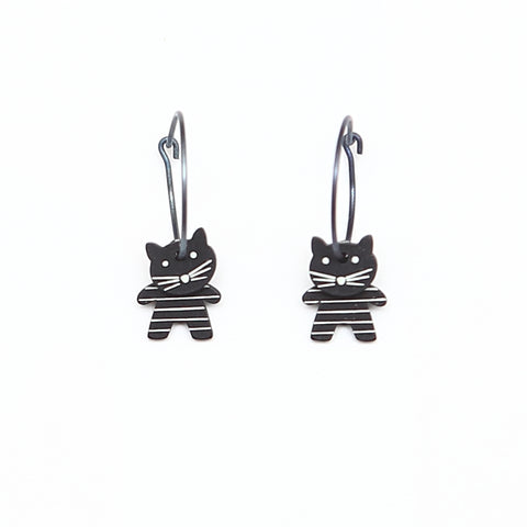 Lene Lundberg K Form Black and White Stripy Cat Earrings