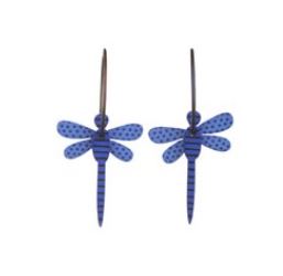 Lene Lundberg K-Form Purple Body Blue Winged Dragonfly Earrings
