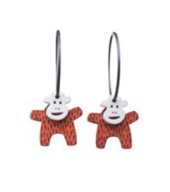 Lene Lundberg Earrings Monkeys with Brown Bodies and Grey Heads