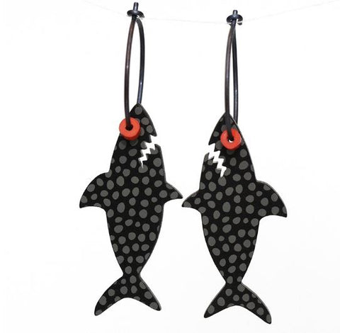 Lene Lundberg Earrings Black Bodies with Green Spots