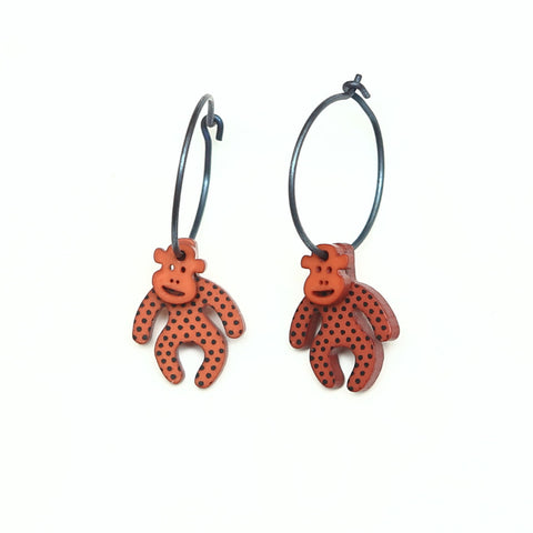 Lene Lundberg Earrings Monkeys with Brown Bodies with Black Spots and Brown Heads