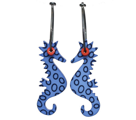 Lene Lundberg Earrings Dark Blue Seahorses