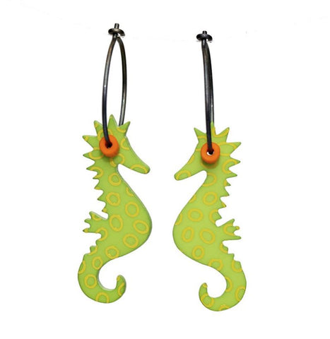 Lene Lundberg Earrings Green Seahorses
