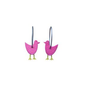 Lene Lundberg Earrings Pink Hen with Green Legs
