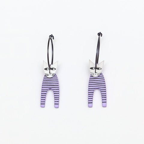 Lene Lundberg K-Form Stripey Purple/White Head Cat Earrings