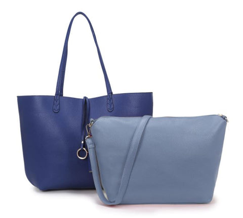 Navy/Sky Blue Reversible Shopper with Handbag
