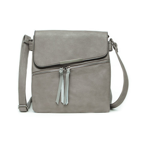 Long & Son Cross Body Shoulder Bag with Front Zip Fastening in Light Grey or Black