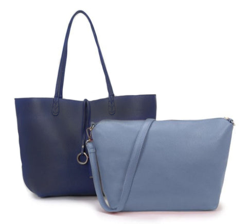 Navy/Sky Blue Reversible Shopper with Handbag