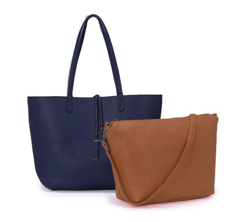 Navy/Soil Reversible Shopper with Handbag