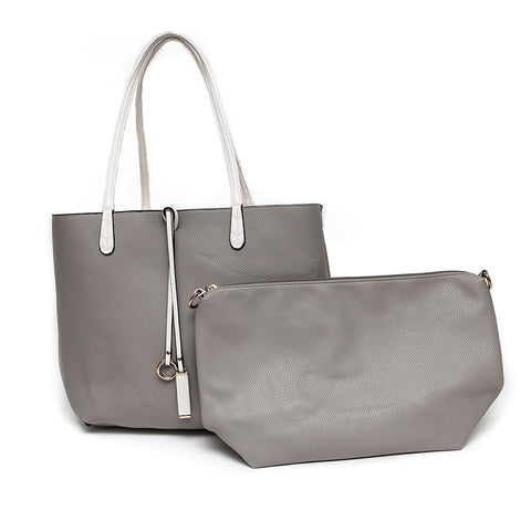 Silver/White Reversible Shopper with Handbag