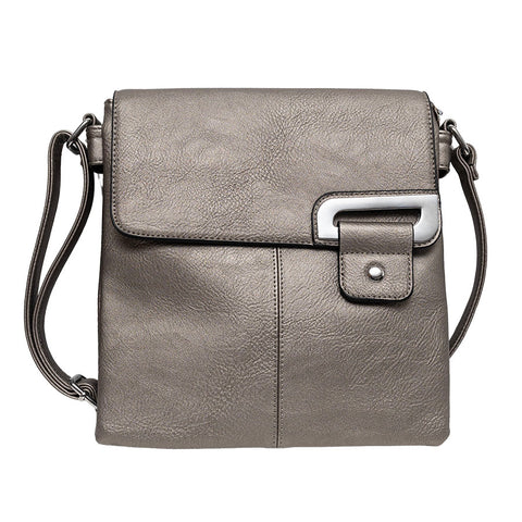 Long & Son Cross Body Shoulder Bag with Tab Fastening in Silver Grey