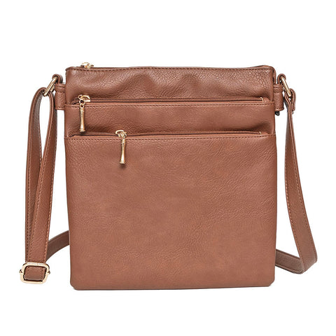 Long & Son Cross Body Shoulder Bag with Zip Fastening Front Pouches in Brown