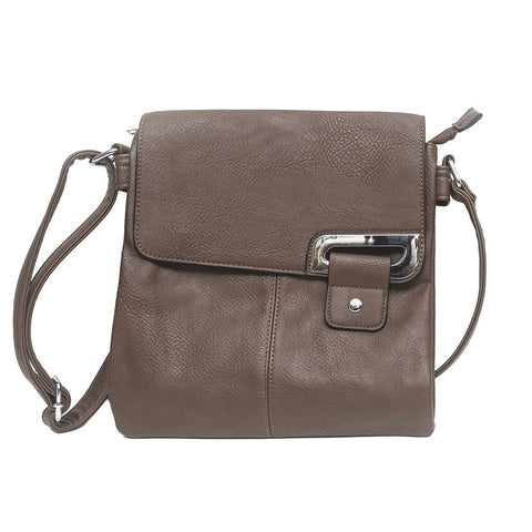 Long & Son Cross Body Shoulder Bag with Tab Fastening in Coffee