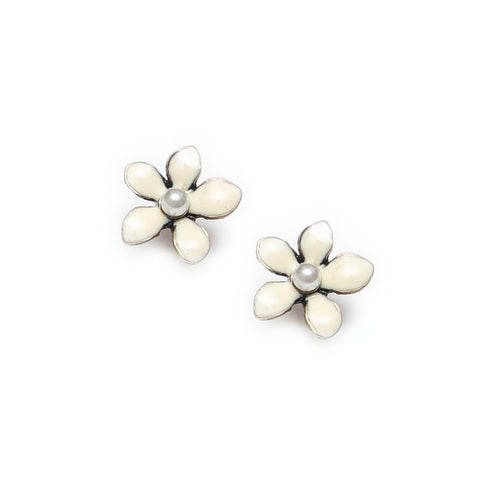 Lovett & Co Enamel Gentian Flower Stud Earrings in White