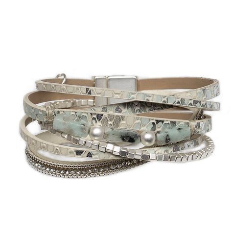 Lovett & Co Multi Strand Bracelet in Neutals with Beads and Clear Crystals