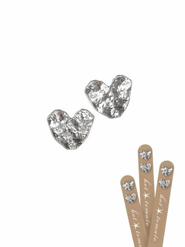 Hot Tomato Molten Heart Stud Earrings in Worn Silver