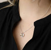 Peace of Mind PoM Silver and Gold Plated Double Heart Necklace Modelled Peace of Mind PoM Silver and Gold Plated Double Heart Necklace Modelled