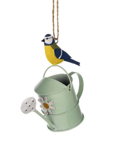 Shoeless Joe Blue Tit on Watering Can Hanging Decoration
