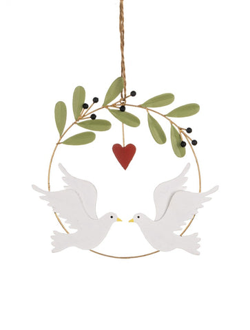 Cooing Doves on a Wreath Hanging Christmas Decoration from Shoeless Joe