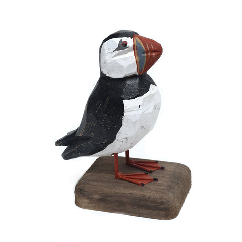 Shoeless Joe Puffin on Wooden Block