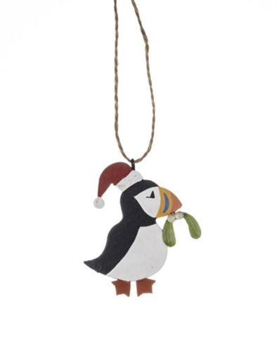 Shoeless Joe Puffin with Mistletoe Hanging Decoration