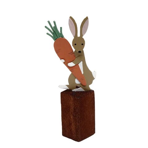 Shoeless Joe Bunny with Carrot on a Post Decoration