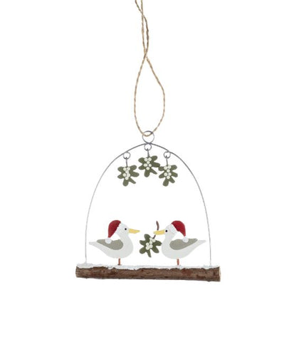 Two Mistletoe Seagulls on Twig Hanging Christmas Decoration from Shoeless Joe