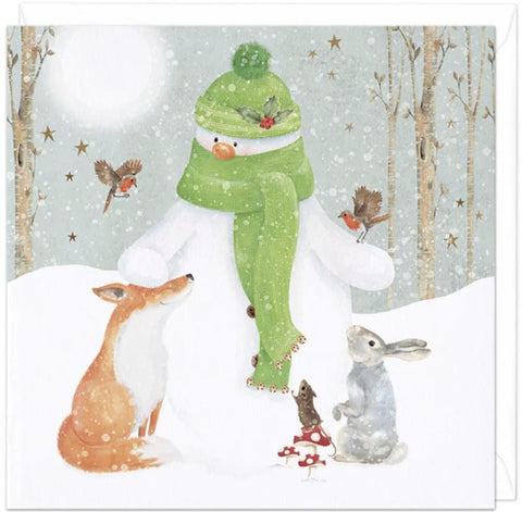 Snowman with Animal Friends Christmas Card
