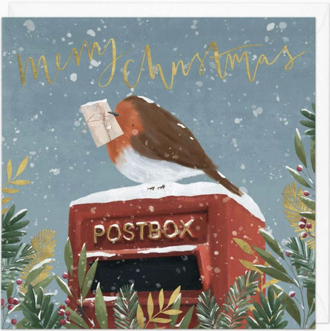Postbox Robin Christmas Card