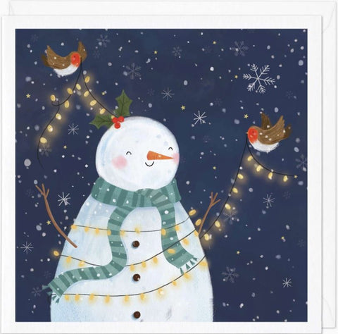 Snowman and Robins Christmas Card